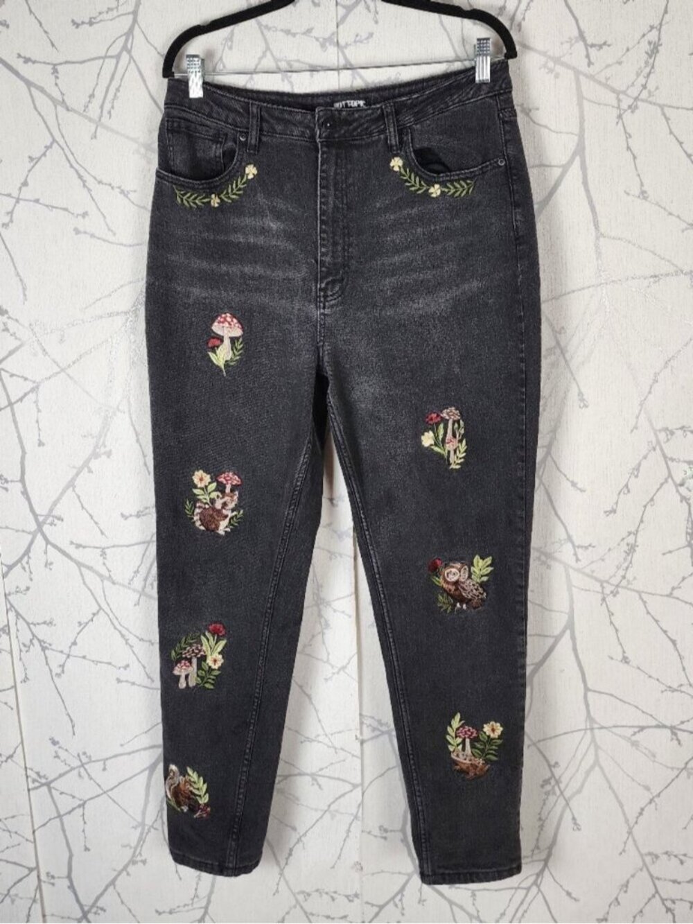 Hot Topic Mushroom Forest Creature Embroidered High Rise Mom Jeans - Picture 1 of 10